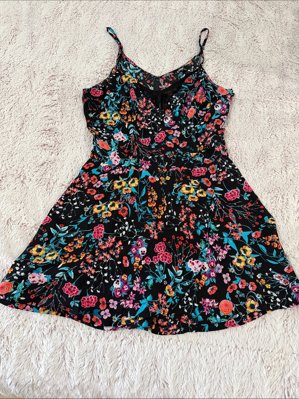 Girls' Floral Black romper with Spaghetti Straps